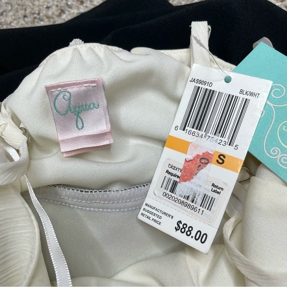 Aqua Black White Spaghetti Strap Ruffle Top Mini Dress Small NWT - Picture 5 of 10